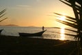 Man on the boat at sunset Royalty Free Stock Photo