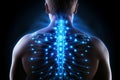 Man body backbone vertebra diagnostic neural structures human organism shoulders posture pain illuminated 3d X-ray