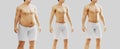 Man body fat and thin, gym, 3d rendering Royalty Free Stock Photo