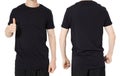 Man body tshirt mock up, black t-shirt copy space front back view set collage Royalty Free Stock Photo