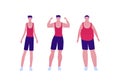 Man body weight concept, Vector flat person illustration set. Collection of males in sport outfit isolated on white. Slim, Royalty Free Stock Photo