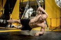 Man bodybuilder perform exercise