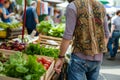 man with boho vest and jeans browsing a farmers market Royalty Free Stock Photo