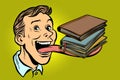 Man with books in a long tongue Royalty Free Stock Photo