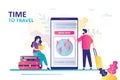 Man books tour through travel agency or plane tickets online. Time to travel. Family couple go trip. Concept of vacation planning Royalty Free Stock Photo