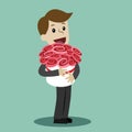 Man with a bouquet of flowers. Happy Valentains Day. Happy March 8 International Womens Day. Birhday gift. Element for