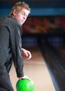 Man on bowling lane Royalty Free Stock Photo