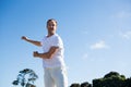 Man bowling while standing on cricket field