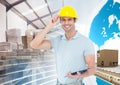 man with boxes on conveyor belt in warehouse, transition Royalty Free Stock Photo