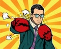 Man in boxing gloves vector illustration in comic pop art style. Royalty Free Stock Photo