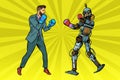 Man Boxing with a robot Royalty Free Stock Photo