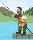 Man and boy fishing at mountain lake Royalty Free Stock Photo