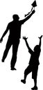 A man and boy flying kite, silhouette vector Royalty Free Stock Photo