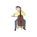 Man boy playing the cello. Vector color Royalty Free Stock Photo