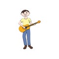 Man boy plays the guitar. Vector color Royalty Free Stock Photo