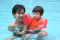 Man and boy in the pool