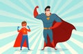 Man And Boy Superheroes Retro Illustration