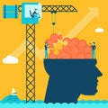 Man with brain puzzle. Creative concept background