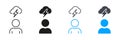 Man Brainstorming Line and Silhouette Icon Set. Thunder Storm with Cloud and Lightning. Creativity Think, Strategy