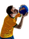 Man Brazilian Brazil kissing soccer ball