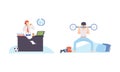 Man with Breaking Clock Dial Failing Handling Deadline and Timeline Vector Set
