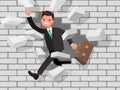 Man is breaking a wall. The concept of overcoming obstacles in b