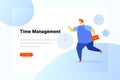 Man with Briefcase is Running with Clocks Time Management Flat vector illustration concept. Landing Page design template