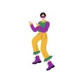 Man in Bright Mardi Gras Costume and Mask Celebrating Carnival Party Vector Illustration