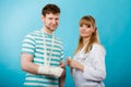 Man with broken hand visit doctor.