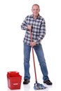 Man with bucket and mop Royalty Free Stock Photo