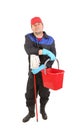 Man with bucket and mop. Royalty Free Stock Photo