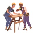 Man Builder Character Building House Working with Wood and Timber Material Vector Illustration