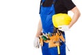 Man builder with set of construction tools, isolated Royalty Free Stock Photo