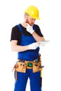 Man builder with set of construction tools, isolated Royalty Free Stock Photo