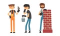 Man Builder Wearing Jumpsuit Doing Mason Work Vector Illustration Set Royalty Free Stock Photo