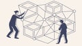 Man Building Geometric Cube Structure, Problem-Solving Logic, vector design Generative AI Royalty Free Stock Photo