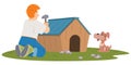 Man building kennel for dog. Illustration for internet and mobile website