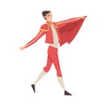 Man Bullfighter, Toreador Character Dressed in Red Costume, Spanish Bullfighting Traditional Performance Cartoon Style Royalty Free Stock Photo