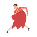 Man Bullfighter, Toreador Character Dressed in Red Traditional Costume, Spanish Corrida Performance Cartoon Style Vector Royalty Free Stock Photo