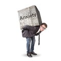 Man burdened by a heavy stone labeled with Anxiety Royalty Free Stock Photo