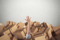 Man buried by a stack of cardboard boxes. 3D Rendering