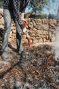 man burns branches, leaves and other plant remains Royalty Free Stock Photo