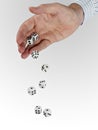 Man in business shirt with tumbling dice Royalty Free Stock Photo