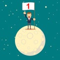 A man in a business suit conquered the moon. Start up business concept. vector illustration. Royalty Free Stock Photo