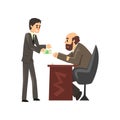 Man in business suit giving bribe money, corruption and bribery concept vector Illustration