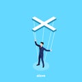 A man in a business suit hanging on ropes like a puppet Royalty Free Stock Photo