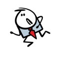 Man in business suit running fast and is late. Vector illustration of poor unlucky stickman at office work going for