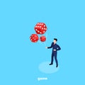 A man in a business suit tossed red dice Royalty Free Stock Photo