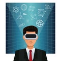 Man business wearing augmented reality device background