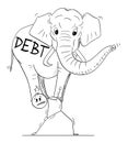 Man or Businessman Carrying Elephant on His Back, Burden by debt, Vector Cartoon Stick Figure Illustration Royalty Free Stock Photo